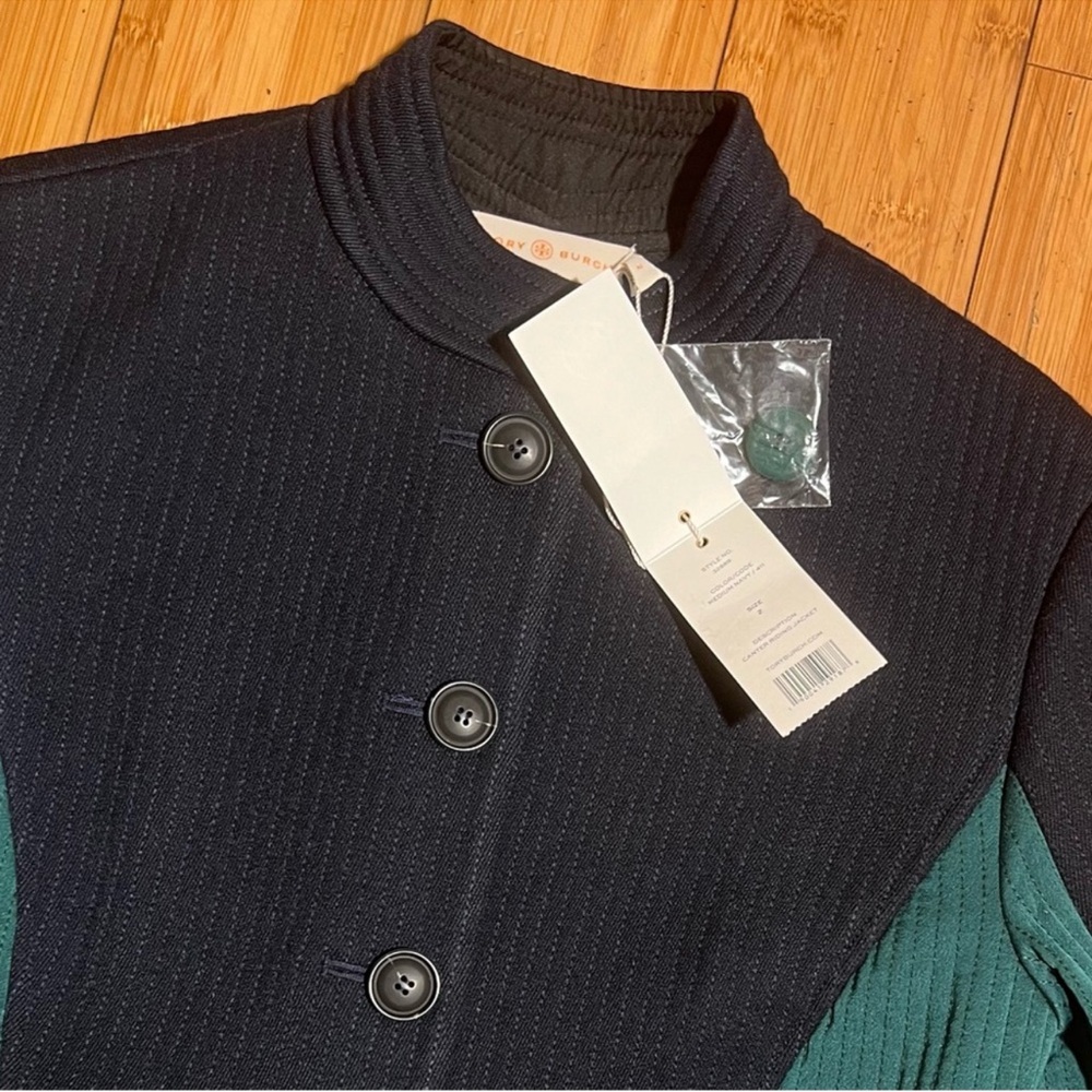 NWT Tory Burch Canter Riding Jacket Navy Blue & Green Size 2 - Picture 8 of 16